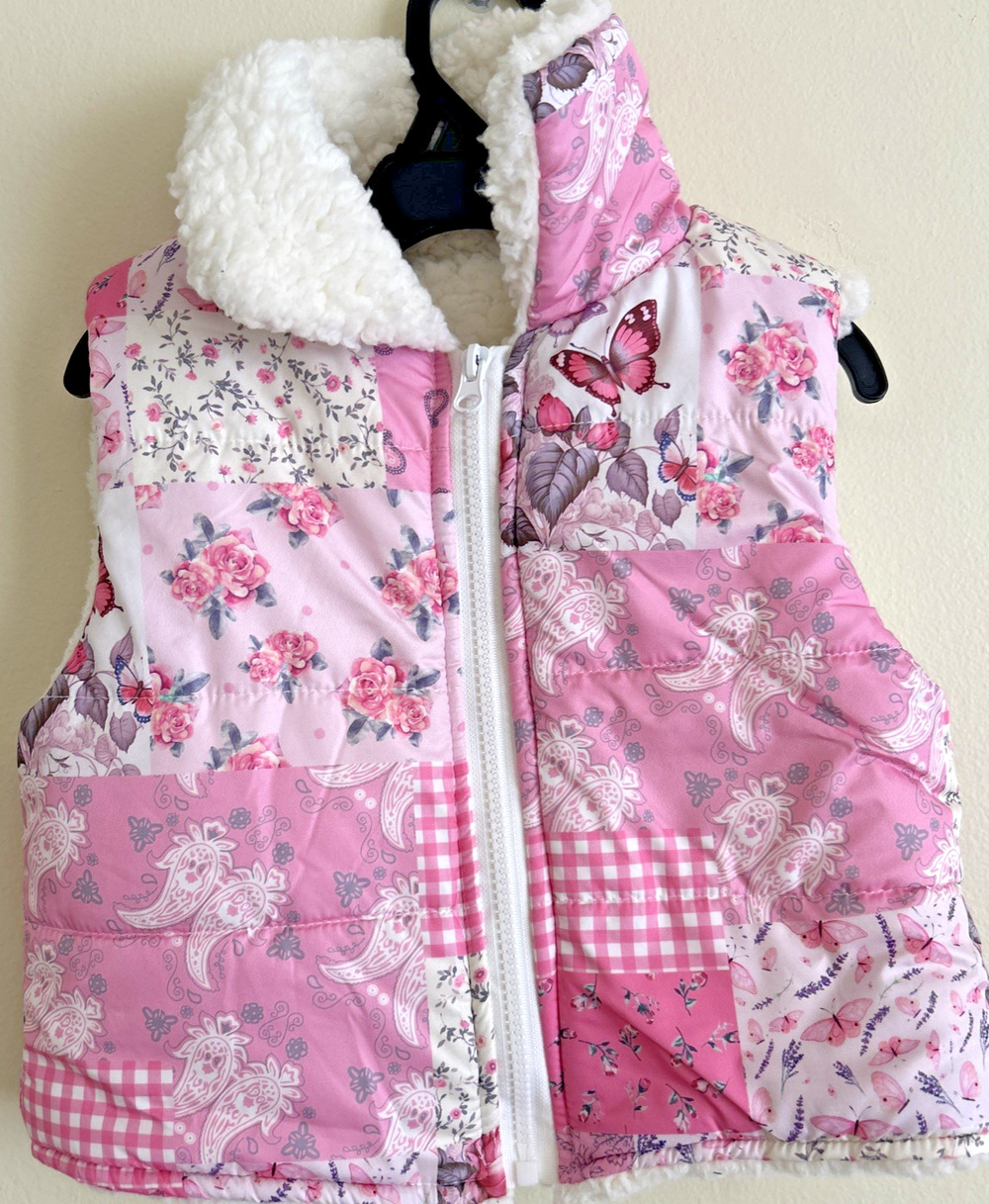Cracker Barrel Toddler Girls Patchwork Quilt shabby chic cottage Puffer Vest 4T